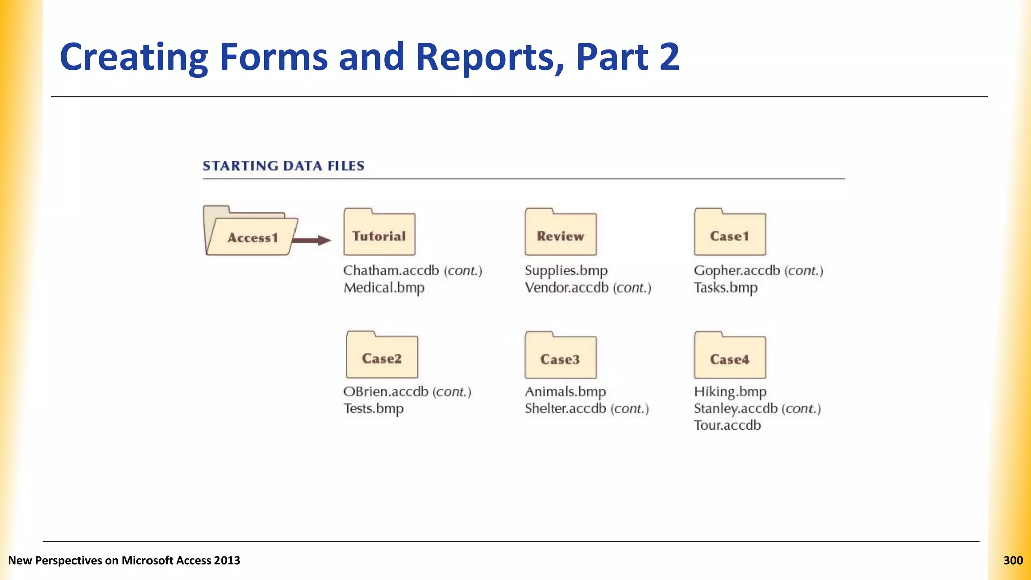 Creating Forms and Reports, Part 2
New Perspectives on Microsoft Access 2013 300
 