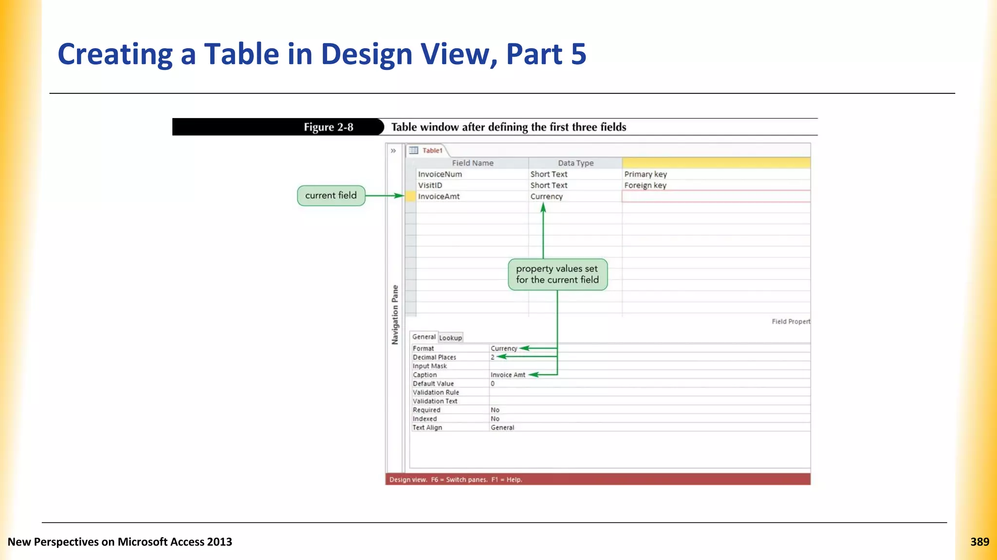 Creating a Table in Design View, Part 5
New Perspectives on Microsoft Access 2013 389
 