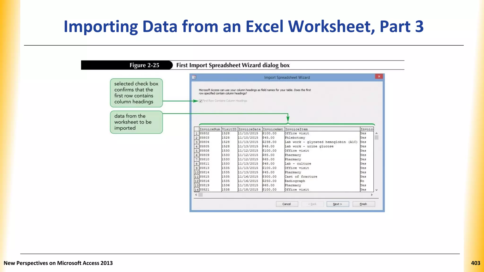 Importing Data from an Excel Worksheet, Part 3
New Perspectives on Microsoft Access 2013 403
 