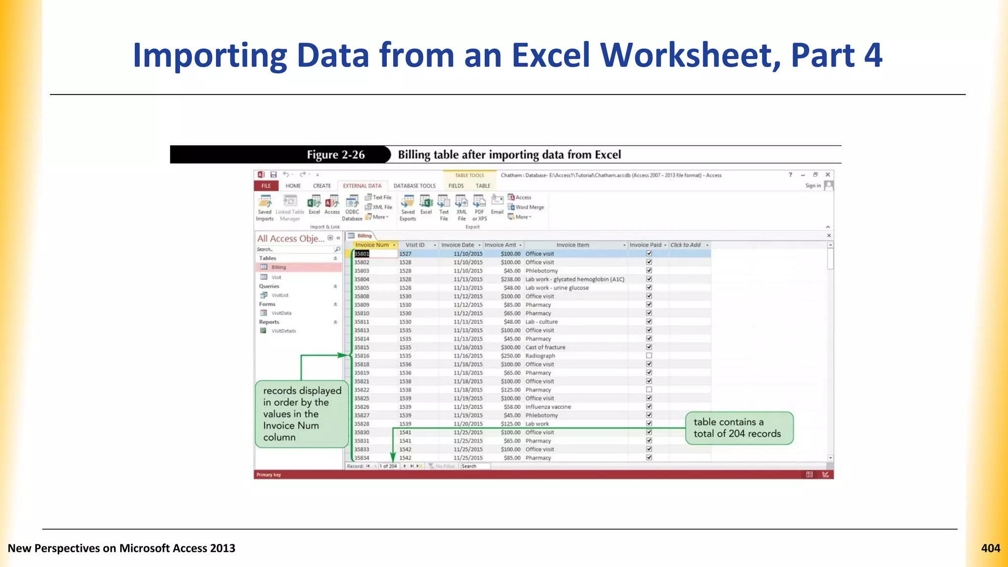 Importing Data from an Excel Worksheet, Part 4
New Perspectives on Microsoft Access 2013 404
 