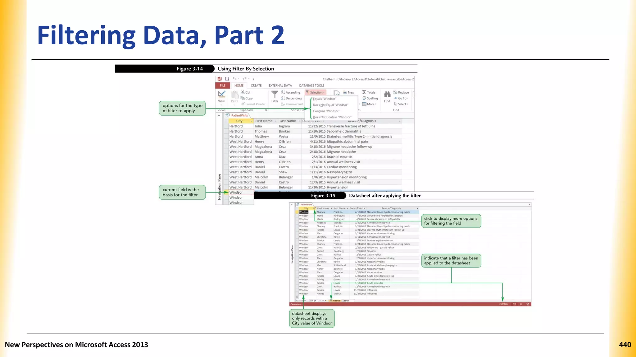 Filtering Data, Part 2
New Perspectives on Microsoft Access 2013 440
 