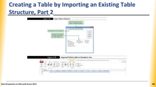 Creating a Table by Importing an Existing Table
Structure, Part 2
New Perspectives on Microsoft Access 2013 406
 