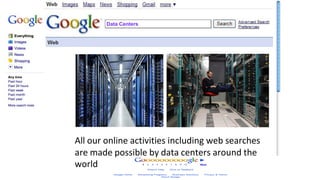 world
Data Centers
All our online activities including web searches
are made possible by data centers around the
 