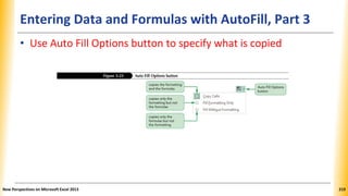Entering Data and Formulas with AutoFill, Part 3
• Use Auto Fill Options button to specify what is copied
New Perspectives...