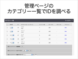 管理ページの
カテゴリー一覧でIDを調べる
 