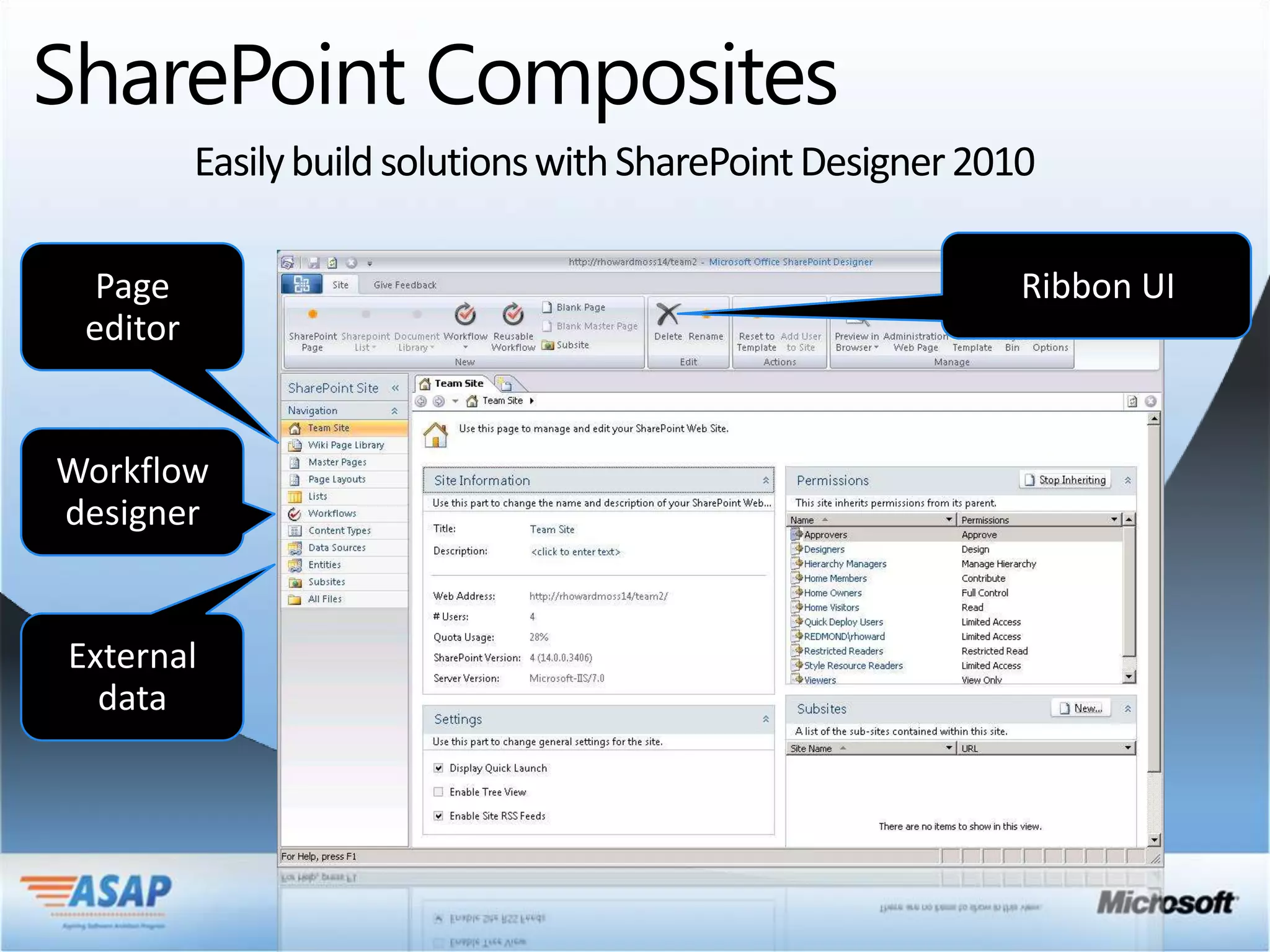 SharePoint Composites
    Easily build solutions with SharePoint Designer 2010
 