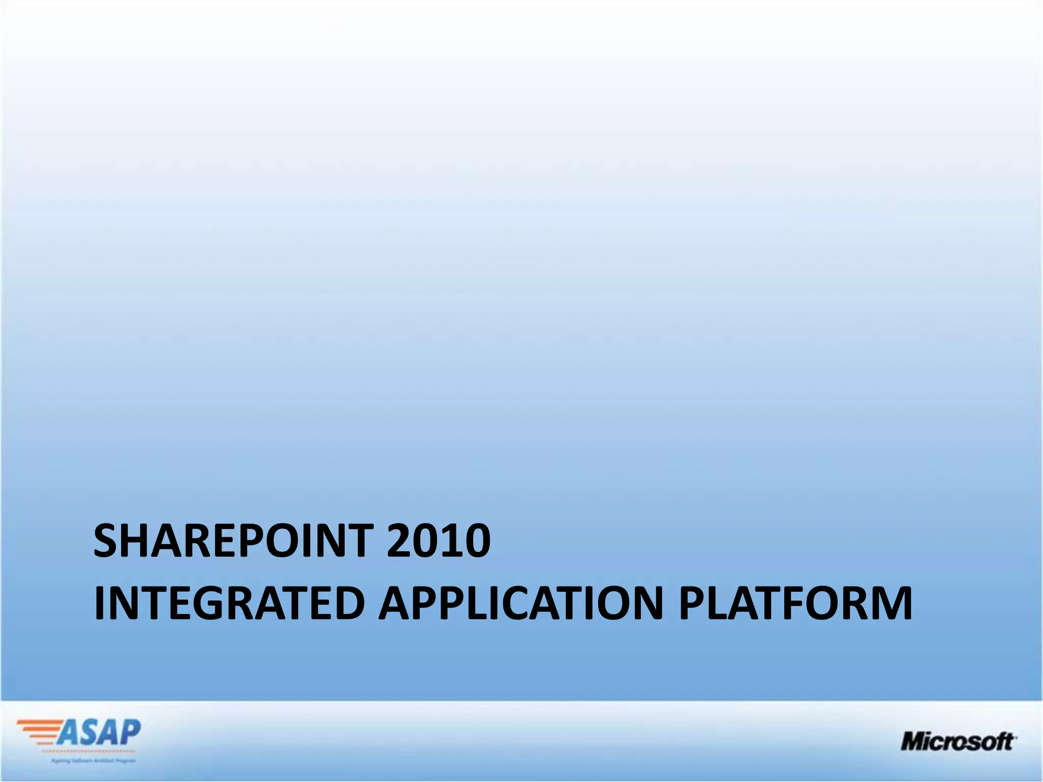 SHAREPOINT 2010
INTEGRATED APPLICATION PLATFORM
 