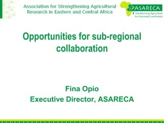 Opportunities for sub-regional
collaboration
Fina Opio
Executive Director, ASARECA
 