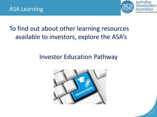 ASA Learning

To find out about other learning resources
available to investors, explore the ASA’s
Investor Education Pathway

 