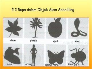 2.2 Rupa dalam Objek Alam Sekeliling daun ikan pokok epal ular orang Rama-rama serangga 