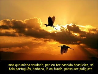 mas que minha saudade, por eu ter nascido brasileiro, só fala português, embora, lá no fundo, possa ser poliglota. 