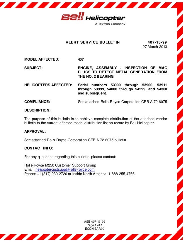 Alert Service Bulletin ASB 4071399 Bell 407