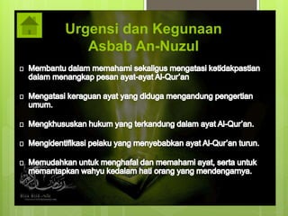 Urgensi dan Kegunaan 
Asbab An-Nuzul 
 
