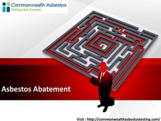 Asbestos Abatement
Visit : http://commonwealthasbestostesting.com/
 