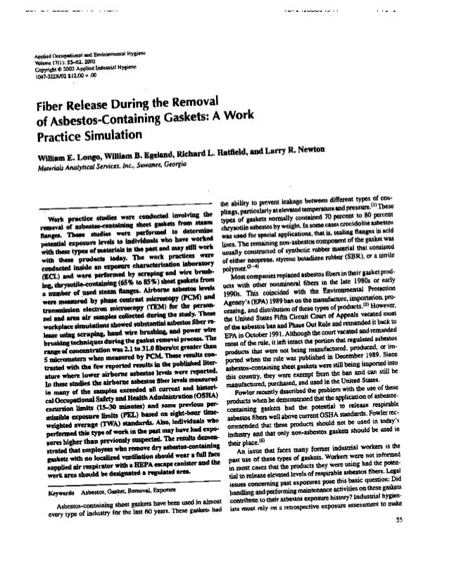Asbestos Gasket Usage Causing Mesothelioma