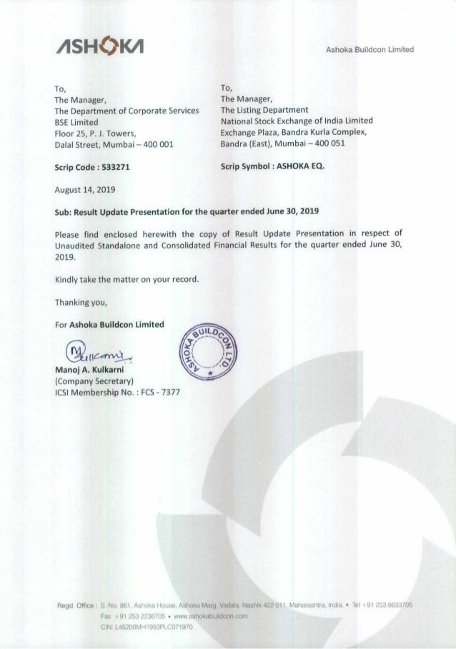 Ashoka Buildcon 1QFY20 results PPT