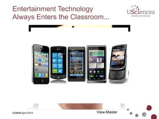 ASBMB April 2014
Entertainment Technology  
Becomes eLearning Technology...
39
Stereopticon
Filmstrips Television
View-Master
VHS Player
Videodisc
CD-ROM / DVD
iPad
 
