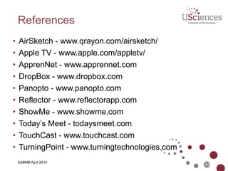 ASBMB April 2014
Rodney B. Murray, PhD 
Executive Director
Office of Academic Technology
University of the Sciences in Philadelphia
!
r.murray@usciences.edu
twitter.com/rodspods
www.RodneyMurray.com
insidehighered.com/ThePulse
Questions?
62
 