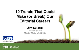 10 Trends That Could Make (or Break) Our Editorial Careers Jim Sulecki Director, eMedia Meister Media Worldwide 