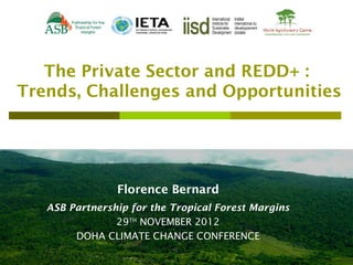 The Private Sector and REDD+ : Trends, Challenges and Opportunities