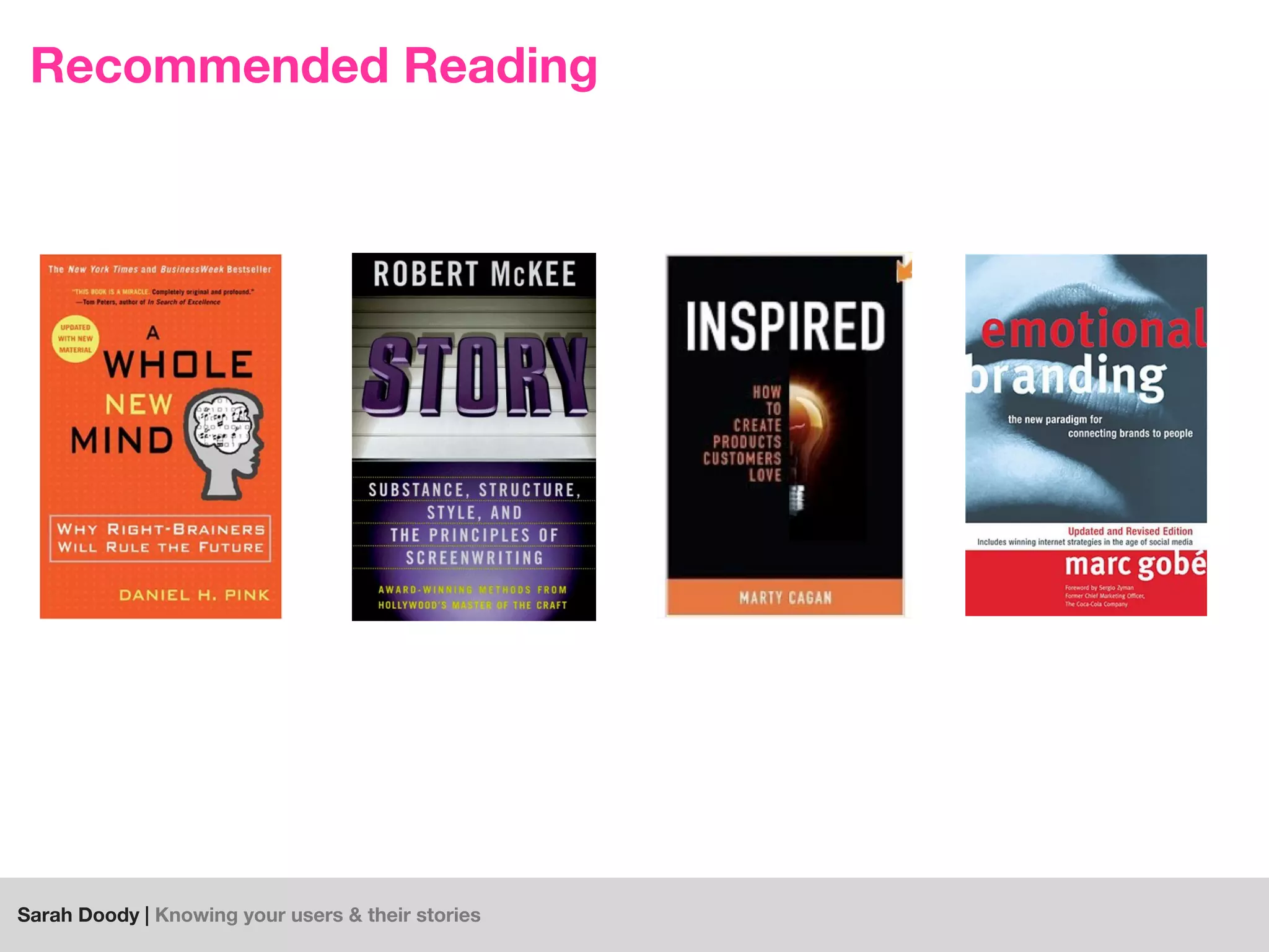 Sarah Doody | Knowing your users & their stories
Recommended Reading
 
