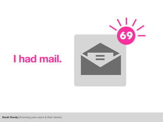 Sarah Doody | Knowing your users & their stories
69
I had mail.
 