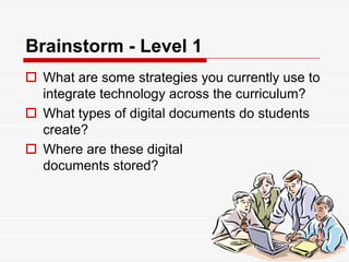 Types of ePortfolio ImplementationWorking PortfolioThe CollectionThe Digital ArchiveRepository of Artifacts Reflective Journal(eDOL)Collaboration SpacePortfolio as Process-- Workspace (PLE)“shoebox”Presentation Portfolio(s)The “Story” or NarrativeMultiple Views (public/private)Varied Audiences(varied permissions)Varied Purposes  Portfolio as Product-- Showcase