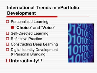 E-Portfolio Components Multiple Portfolios for Multiple Purposes-Celebrating Learning-Personal Planning-Transition/entry to courses-Employment applications-Accountability/Assessment