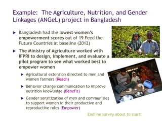 Reach, Benefit, Empower: Indicators for measuring impacts of programs and policy towards gender equality
