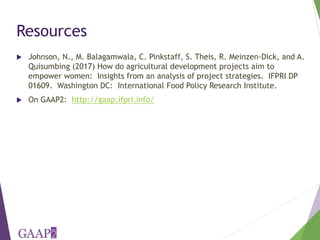 Reach, Benefit, Empower: Indicators for measuring impacts of programs and policy towards gender equality