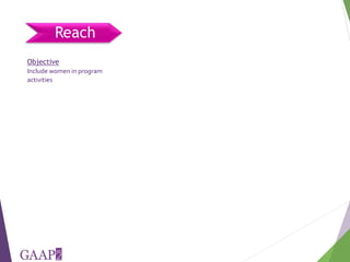 Reach, Benefit, Empower: Indicators for measuring impacts of programs and policy towards gender equality