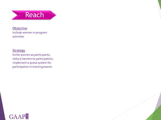 Reach, Benefit, Empower: Indicators for measuring impacts of programs and policy towards gender equality