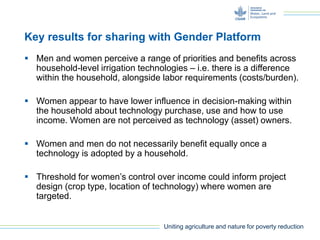 Gender and water lifting technologies: water lifting irrigation and multiple purposes