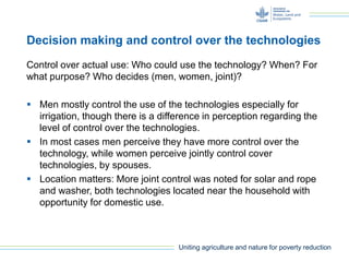 Gender and water lifting technologies: water lifting irrigation and multiple purposes