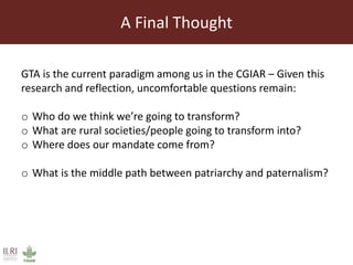 Implementing ‘gender equity’ in livestock interventions: Caught between patriarchy and paternalism