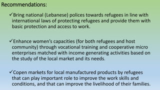 The Constraints of women refugees in accessing work: the case of Syrian refugees in Lebanon