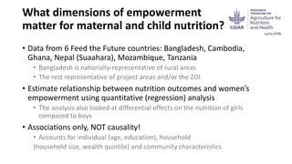 Gender, women’s empowerment, and nutrition: A review, new evidence, and guidelines for nutrition-sensitive agricultural programming