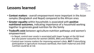 Gender, women’s empowerment, and nutrition: A review, new evidence, and guidelines for nutrition-sensitive agricultural programming