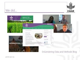 Gender platform communication and knowledge management: looking back 2017 - looking forward to 2018