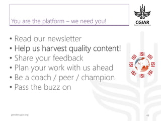 Gender platform communication and knowledge management: looking back 2017 - looking forward to 2018