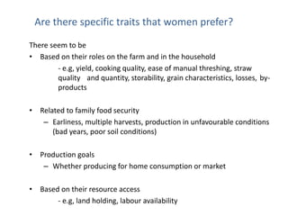 Understanding gendered rice varietal trait preferences: Case of stress tolerant rice in Odisha