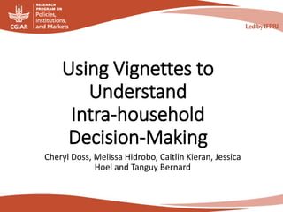 Using Vignettes to
Understand
Intra-household
Decision-Making
Cheryl Doss, Melissa Hidrobo, Caitlin Kieran, Jessica
Hoel and Tanguy Bernard
 