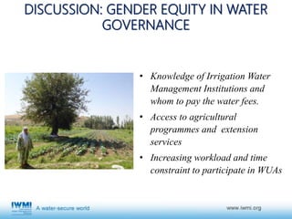 Gender, agricultural activities and water governance in rural Tajikistan in midst of male-out migration