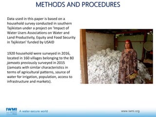 Gender, agricultural activities and water governance in rural Tajikistan in midst of male-out migration