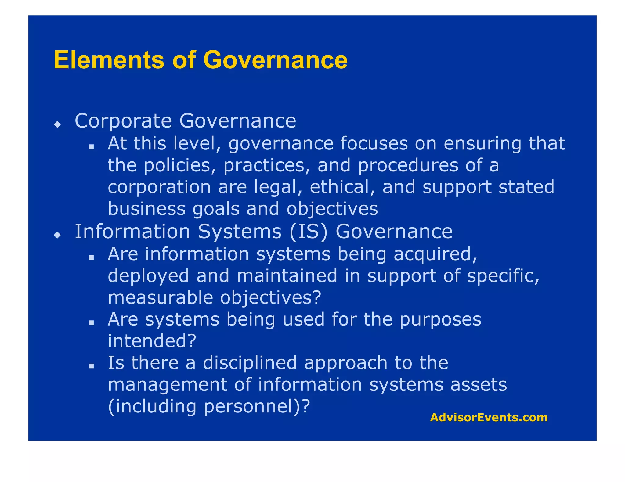 Elements of Governance
 