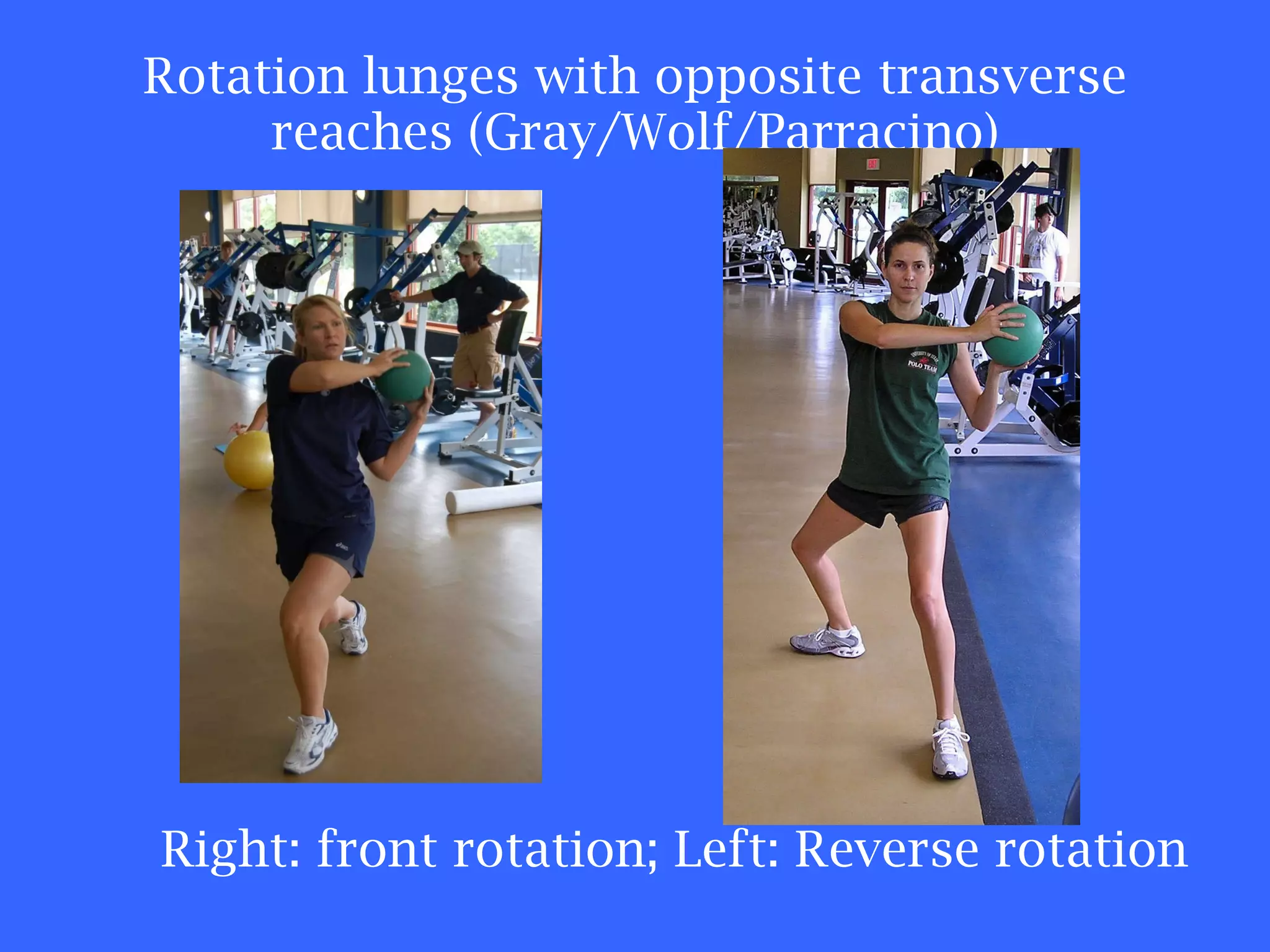 Rotation lunges with opposite transverse reaches (Gray/Wolf/Parracino) Right: front rotation; Left: Reverse rotation 