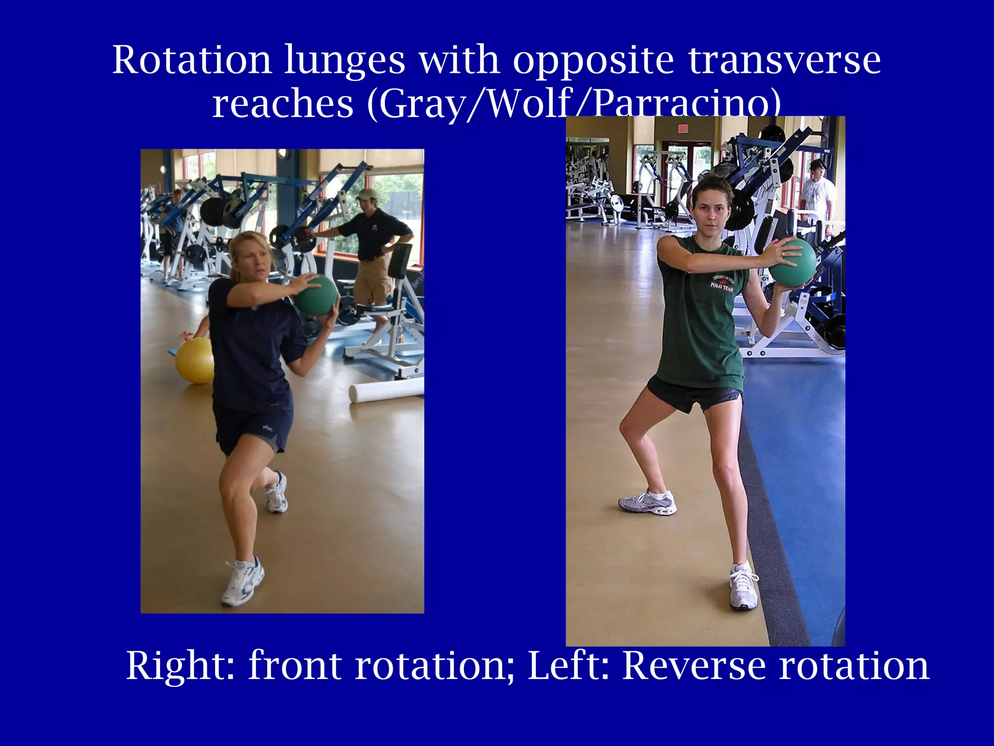 Rotation lunges with opposite transverse reaches (Gray/Wolf/Parracino) Right: front rotation; Left: Reverse rotation 