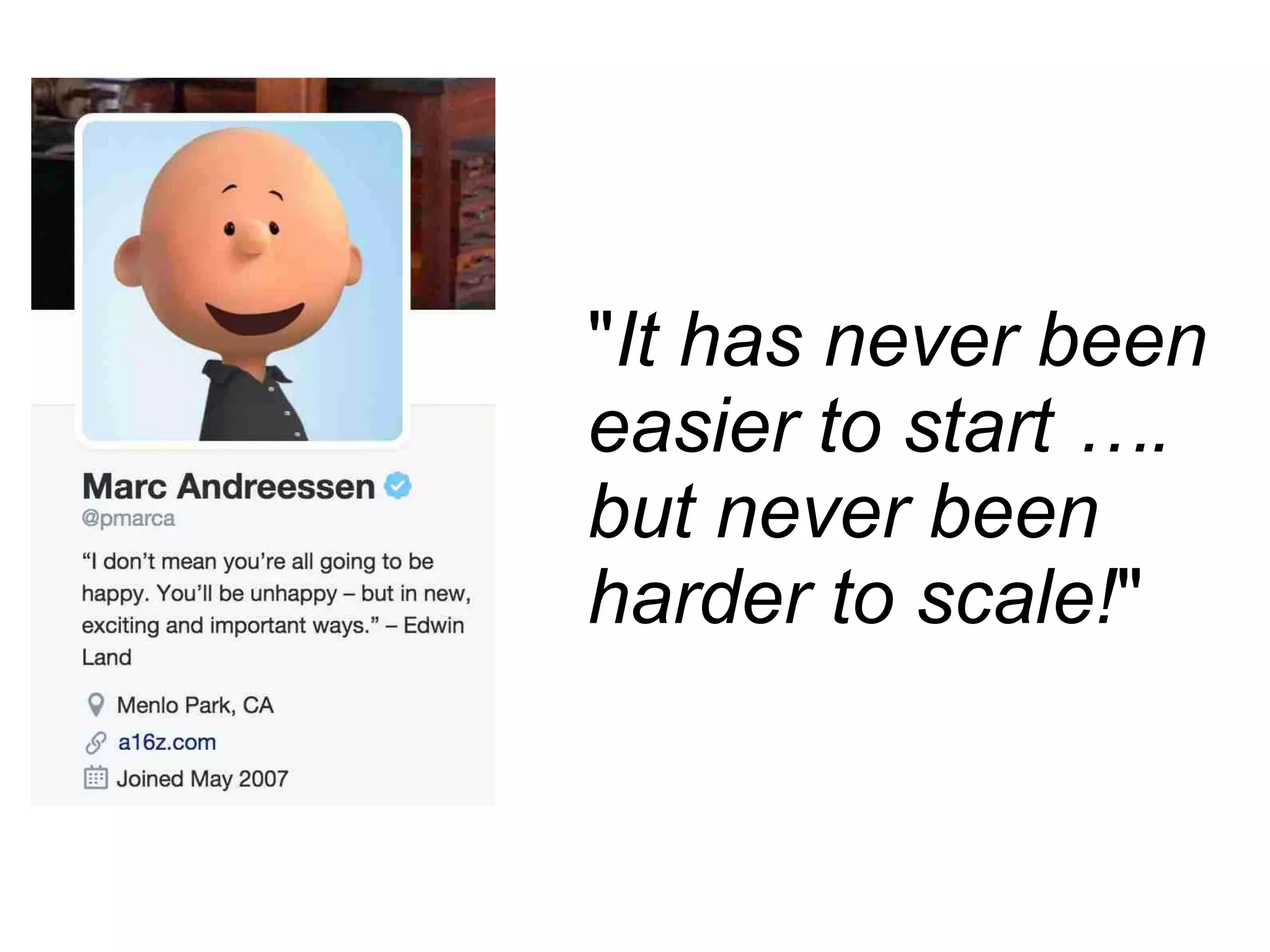 "It has never been
easier to start ….
but never been
harder to scale!"
 