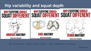 Session Date
Hip variability and squat depth
On the other hand: Short limbs = less distance to travel
 