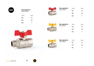 BASE
артикул размер
YB1
YB2
YB3
1/2”
3/4”
1”
Кран шаровый вв
жёлтая бабочка
артикул размер
YB11
YB21
YB31
1/2”
3/4”
1”
Кран шаровый нв
жёлтая бабочка
артикул размер
RB1
RB2
RB3
1/2”
3/4”
1”
Кран шаровый вв
красная бабочка
RB11
RB21
RB31
1/2”
3/4”
1”
артикул размер
Кран шаровый нв
красная бабочка
11AS Gruppe каталог 2013
 